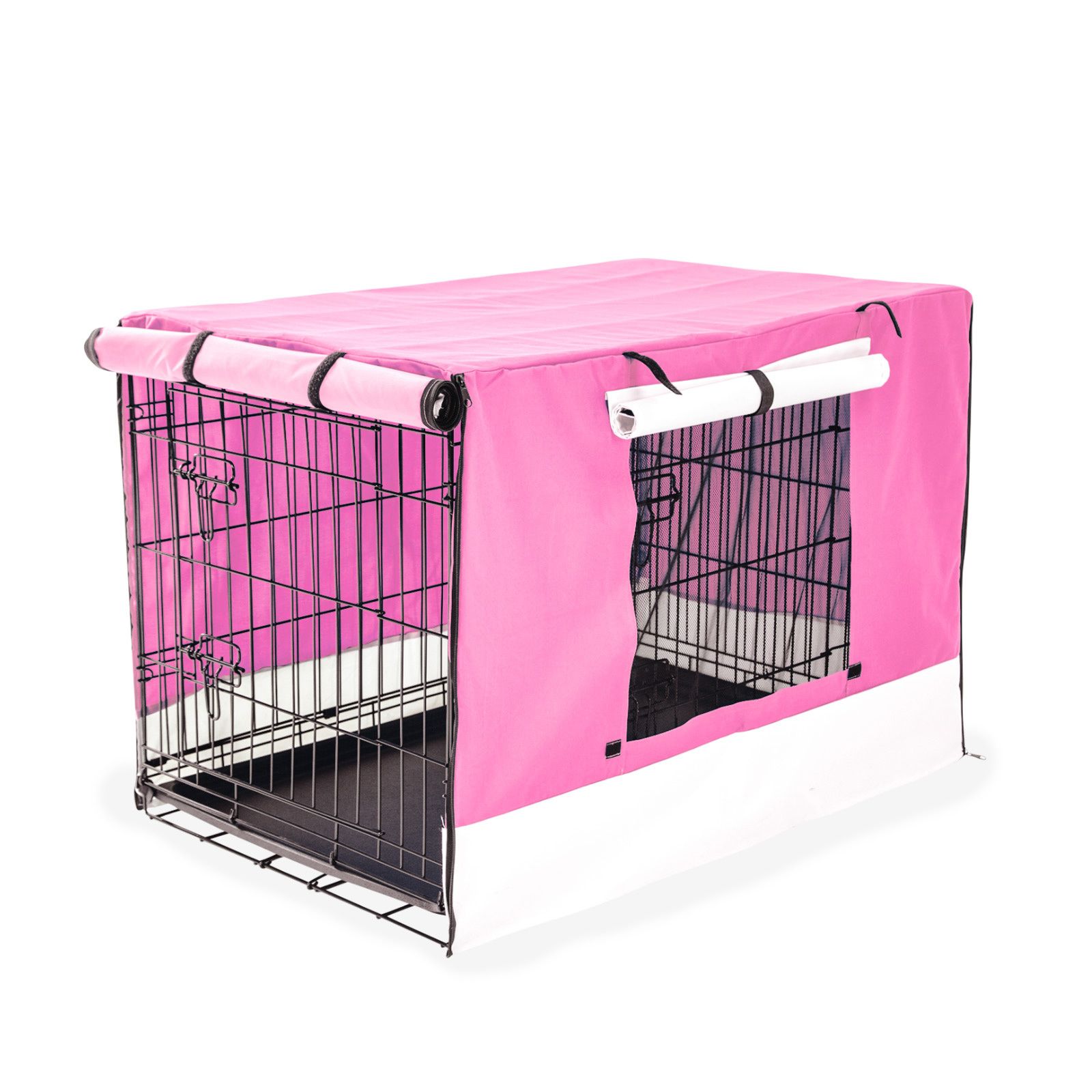 Wire Dog Cage Foldable Crate Kennel 36 inches with Tray + PINK Cover Combo