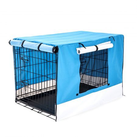 Wire Dog Cage Foldable Crate Kennel 42 inches with Tray + BLUE Cover Combo