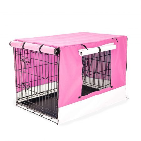 Wire Dog Cage Foldable Crate Kennel 42 inches with Tray + PINK Cover Combo