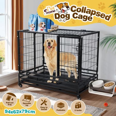 Dog Crate Kennel House Rabbit Hutch Cat Pet Cage Playpen Furniture Puppy Bunny Enclosure Carrier Foldable with Lockable Wheels