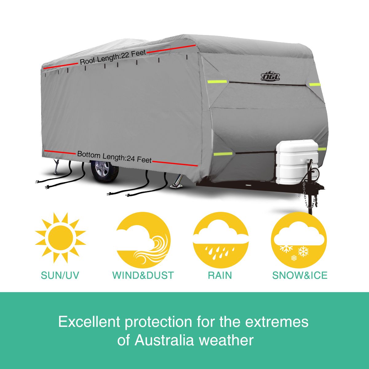 Heavy Duty 2224ft Waterproof UV 4 Layer Caravan Cover w/ Hitch Cover