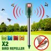 2x Ultrasonic PIR Bird Repeller Pest Repellent Cat Dog Raccoons LED Function 