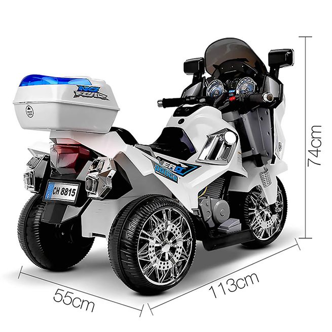 Kids Motorcycle Electric Ride on Toy Police Motorbike w 3 Wheels - White