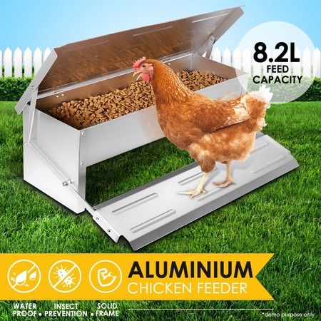 Auto Chicken Feeder Automatic Rat Proof Poultry Treadle Chook Feeding Trough Aluminium 8.2L