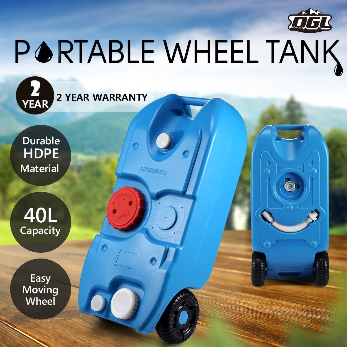 40L Portable Wheel Water Tank Outdoor Camping Caravan Motorhome Storage Container Mobile Blue