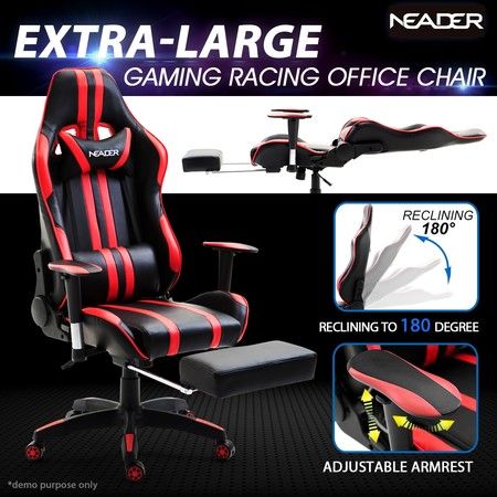 Racing Gaming Office Chair PU Leather Computer Seat w/Adjustable Headrest & Footrest