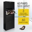 60 Pair Shoe Cabinet 4 Rack Wooden Home Footwear Storage Stand - Black