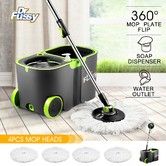 360 Degree Spin Rotating Mop and Bucket Set w/ Wheels and 4 Microfiber Mop Heads