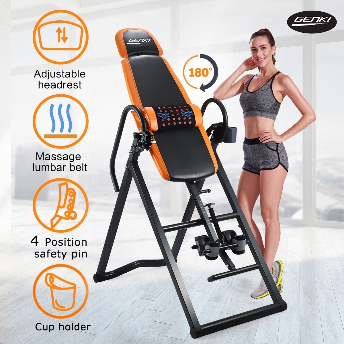 Adjustable Inversion Table Foldable Massage Gravity Back Inverter w/PVC Mat &amp; Heavy-Duty Steel Frame