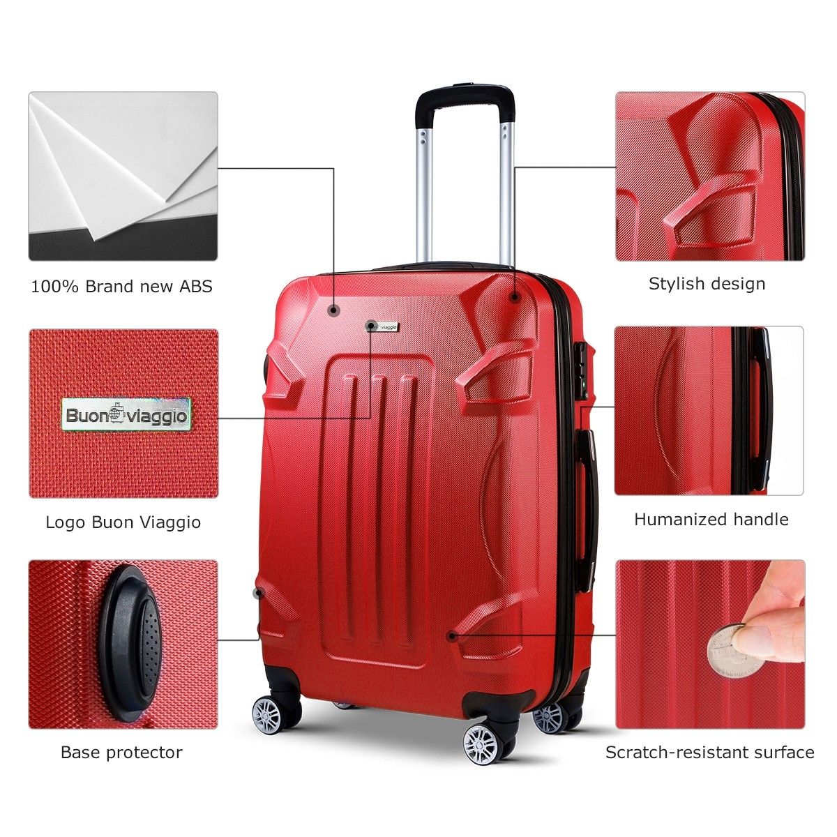 Hard Shell Lightweight Spinner Suitcase 3 Piece Luggage Sets Trolley w ...