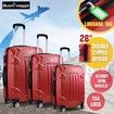 Hard Shell Lightweight Spinner Suitcase 3 Piece Luggage Sets Trolley w/ TSA Lock - Red