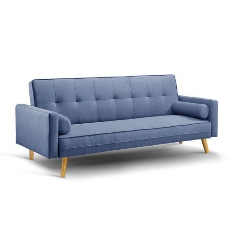 3 Seater Faux Linen Fabric Sofa - Blue