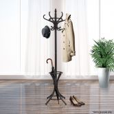 Coat Stand with 12 Hooks - Tree Style with Base Ring for Umbrellas - Walnut