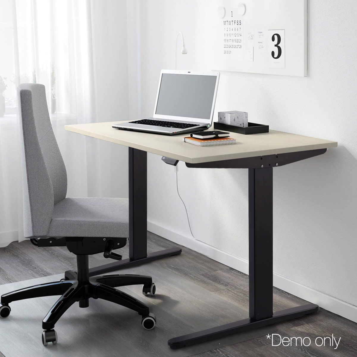100CM Motorised Height Adjustable Sit Stand Desk White Oak Crazy Sales