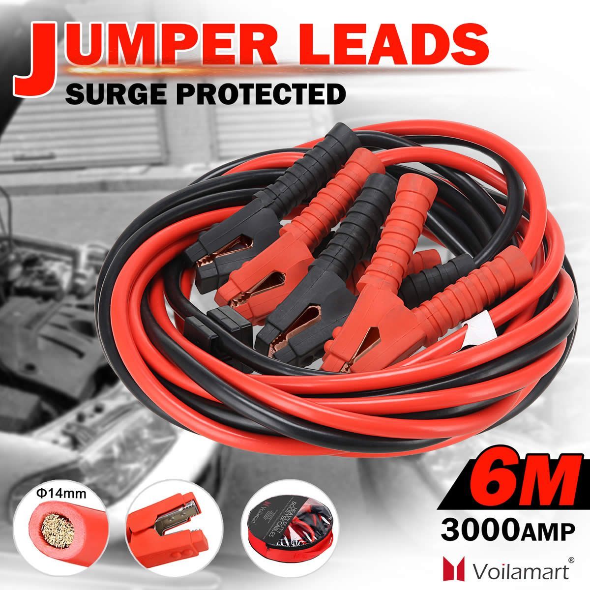 3000AMP Jumper Leads 6M Long Surge Protected Jump Car Heavy Duty