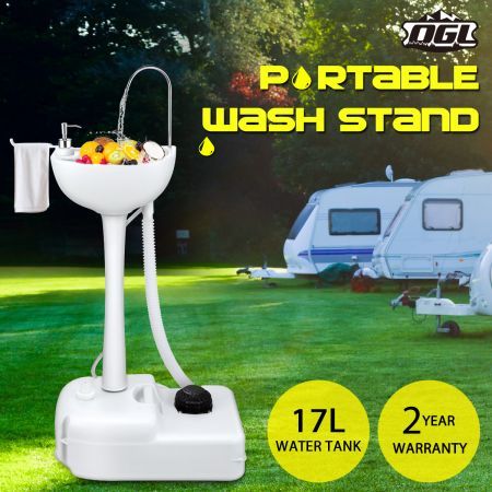 17L Portable Camping Basin Sink Food Hand Wash Stand Wheel Water Tank Outdoor Travel Trip Gray