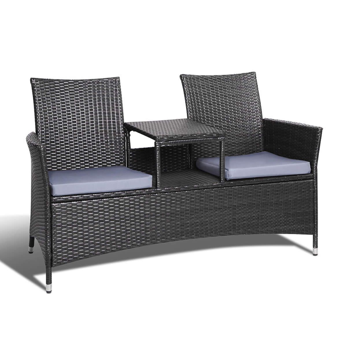 Weatherproof 2 Seater Set Bench - Black