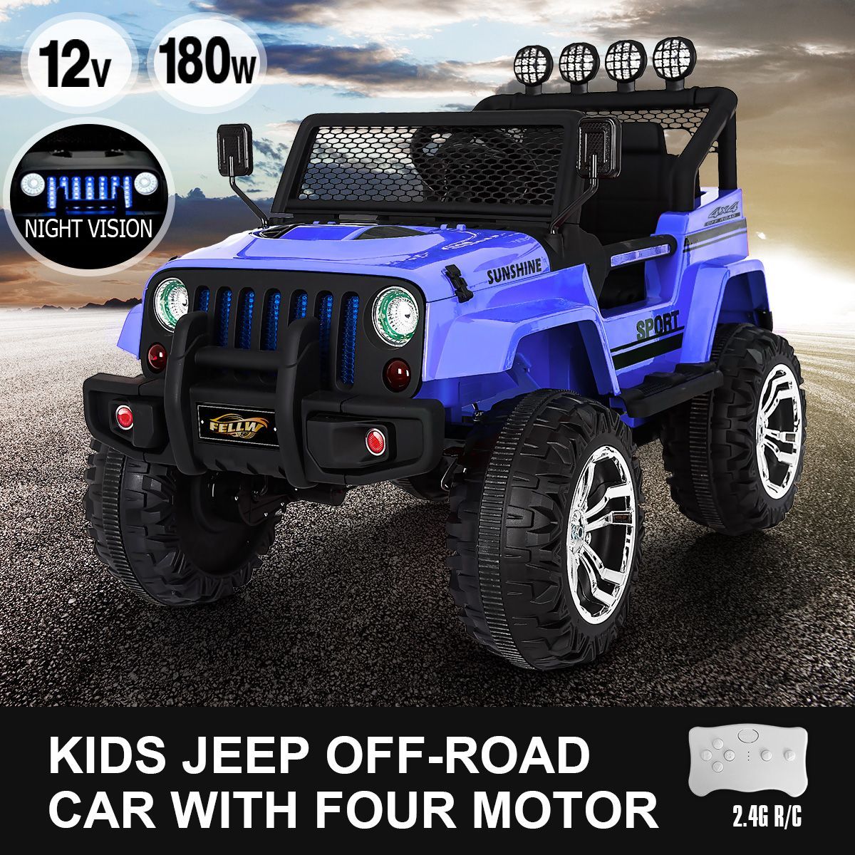 Electric Ride On Jeep Remote Control Kids Car W Built-in Music - Blue 