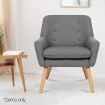 Fabric Dining Armchair with Wood Legs - Grey