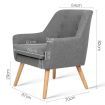 Fabric Dining Armchair with Wood Legs - Grey