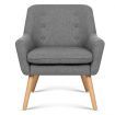 Fabric Dining Armchair with Wood Legs - Grey