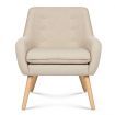 Fabric Dining Armchair with Wood Legs - Beige