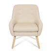 Fabric Dining Armchair with Wood Legs - Beige