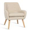 Fabric Dining Armchair with Wood Legs - Beige