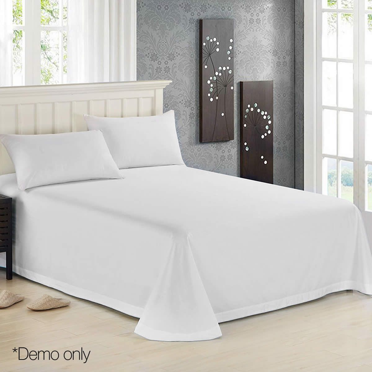 4 Piece Cotton Bed Sheet Set Queen - White | Crazy Sales