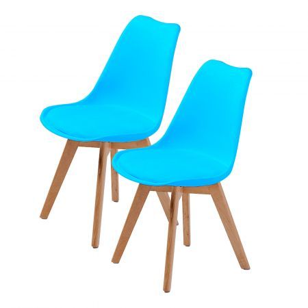 2X Retro Dining Cafe Chair Padded Seat BLUE