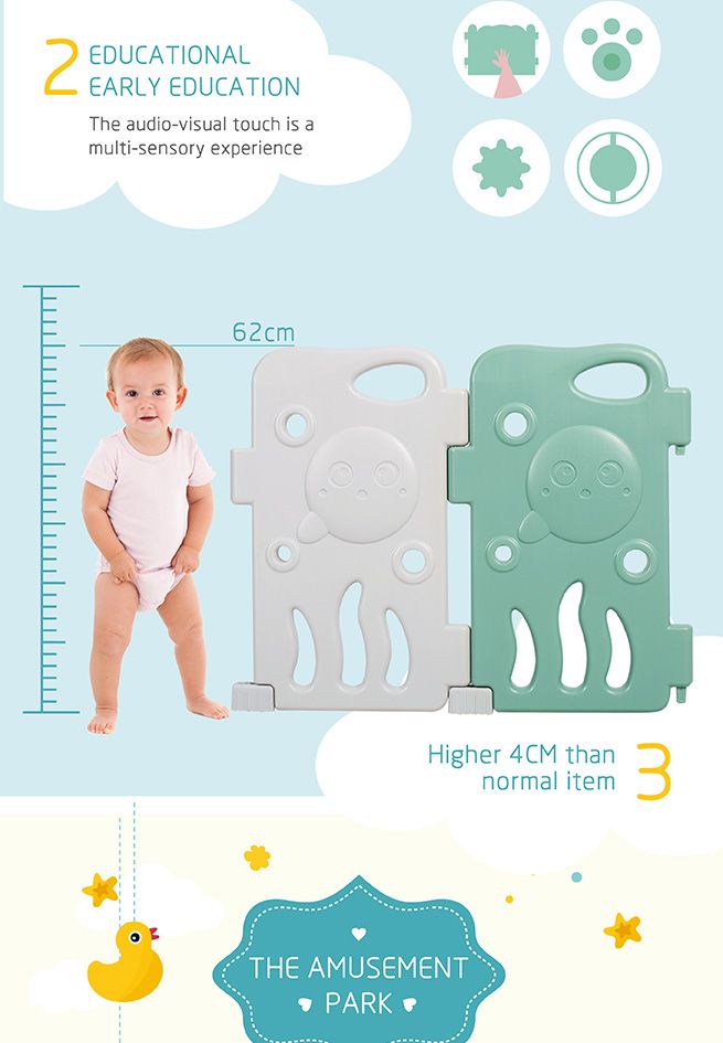 ABST 16 Sided Panel Baby Playpen Interactive Kids Safety Gates Toddler Play Room Frog Design