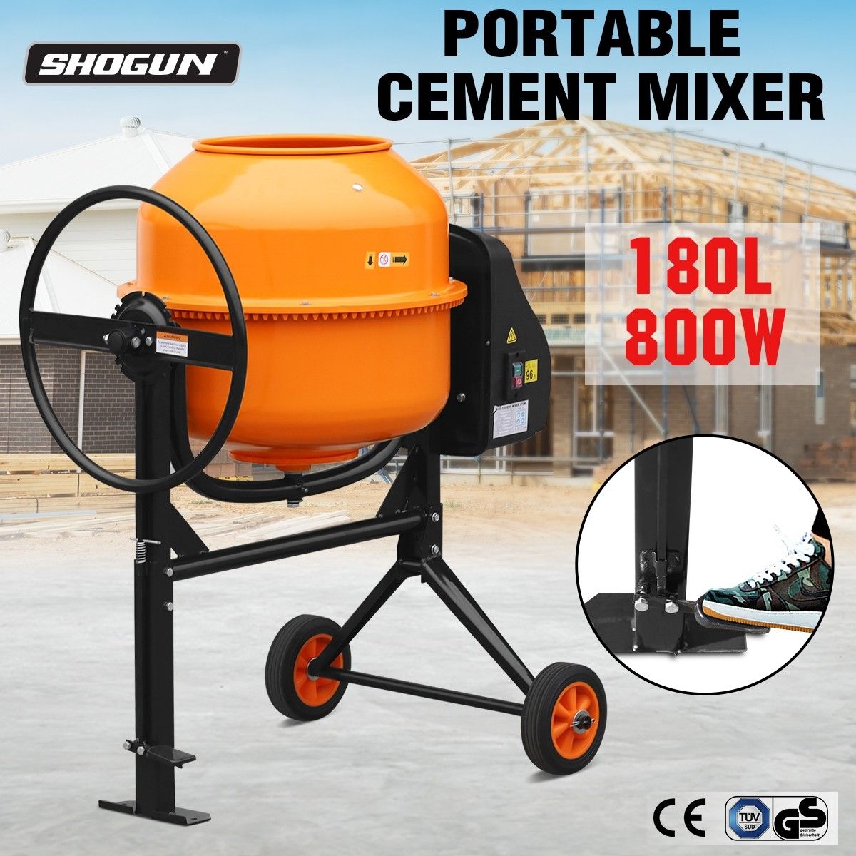 180L Portable Cement Mixer Electric Waterproof HeavyDuty Concrete