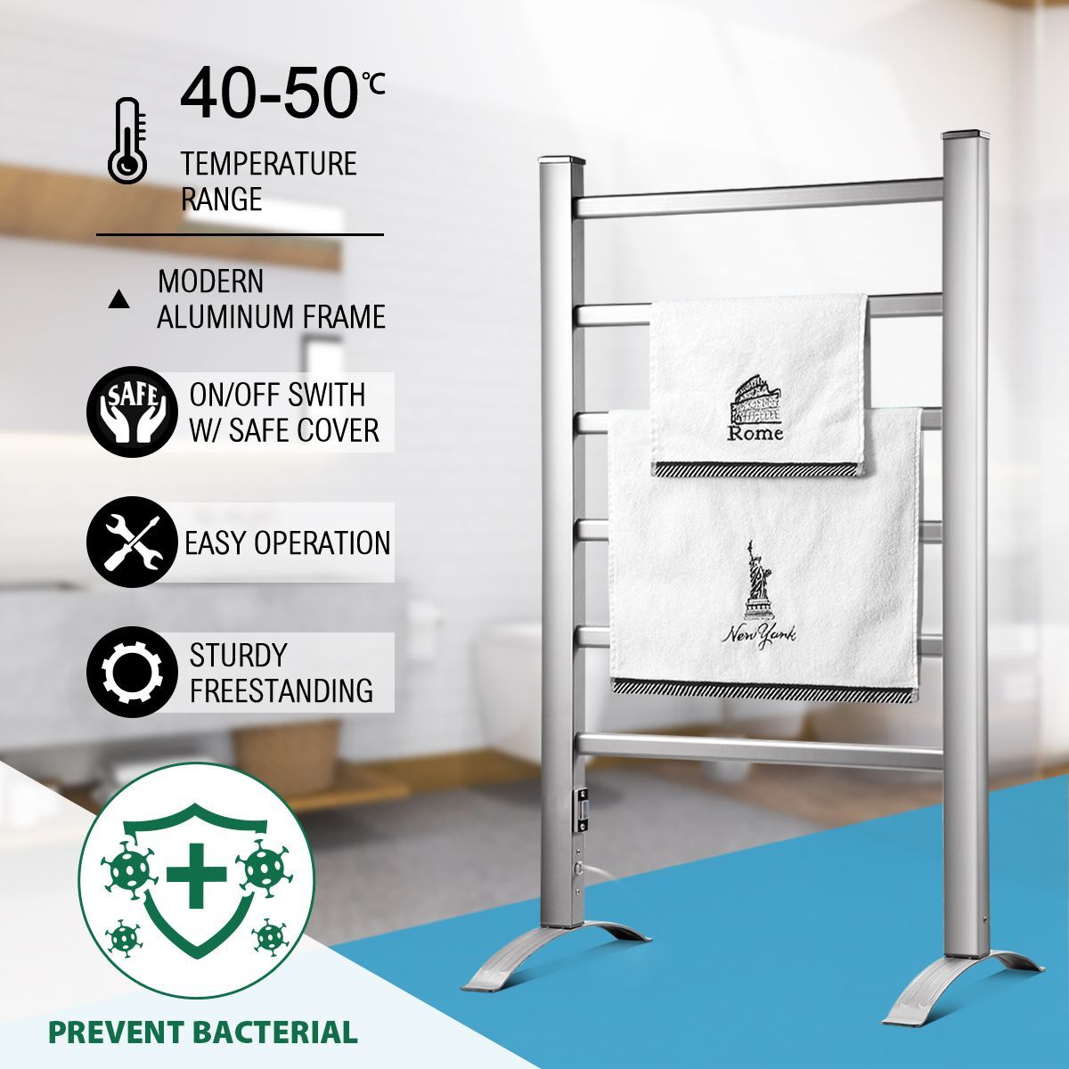 Maxkon 6 Bars Heated Towel Rail Warmer Electric Freestanding Bathroom Drying Rack