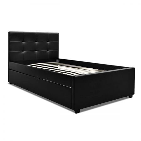 King Single Pvc Leather Bed Frame Black Crazy Sales