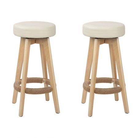 Artiss 2x Kitchen Bar Stools Wooden, Wood Bar Stools With Leather Seats