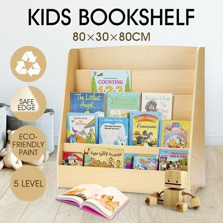 5 Level Kids Wood Bookshelf Bookcase Rack Toy Storage Organizer