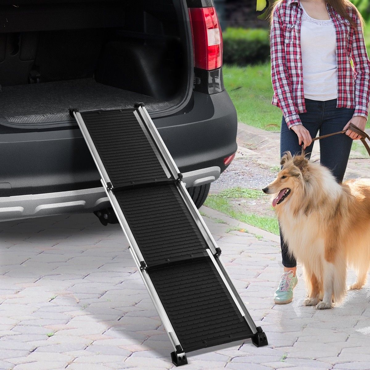 Petscene Deluxe Telescoping Aluminum Dog Car Ramp Portable Pet Ladder ...