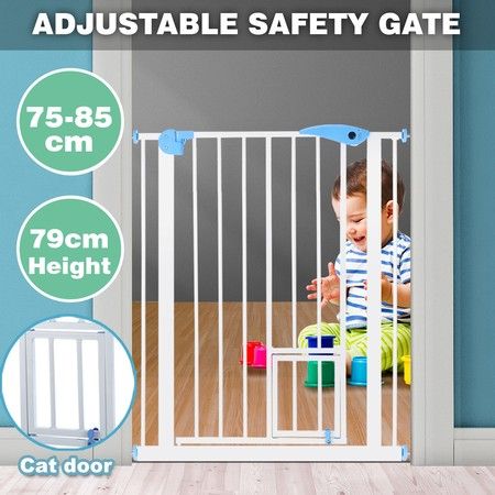 Pet Safety Gate Dog Puppy Security Stair Barrier Safe Fence Baby w/ Cat Door Adjustable 79cm
