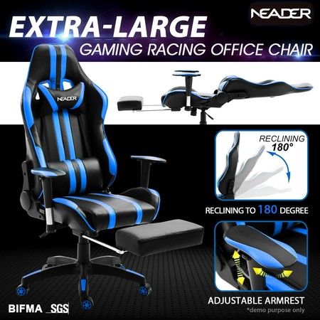Sports Office Racing Chair Seat Executive Computer Gaming PU Leather Car Deluxe Black 