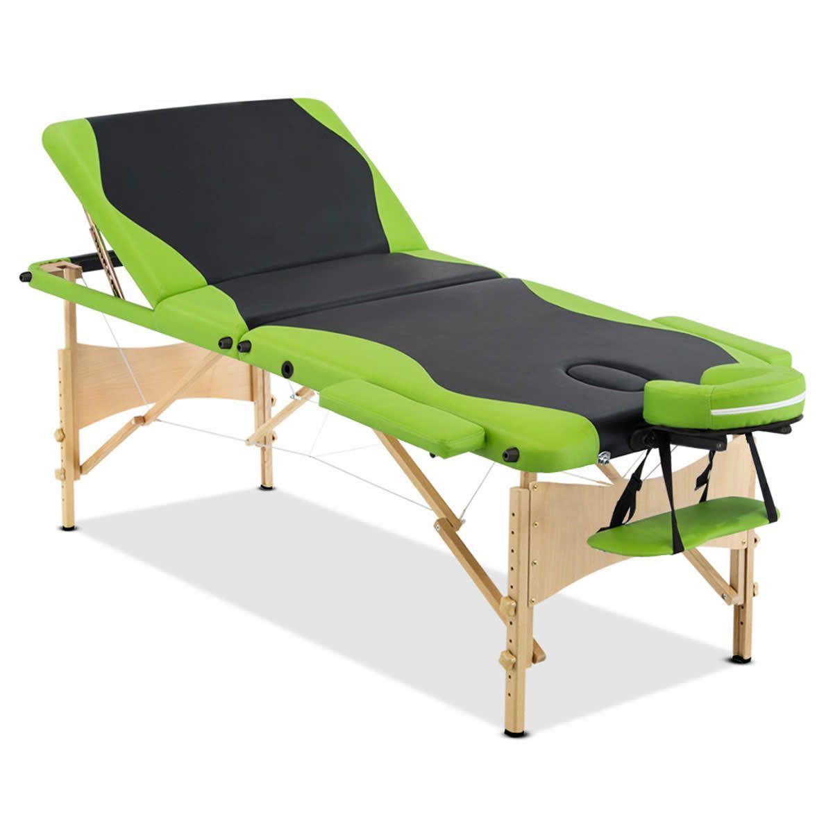 Zenses Massage Table 70cm 3 Fold Wooden Portable Beauty Therapy Bed Waxing Green