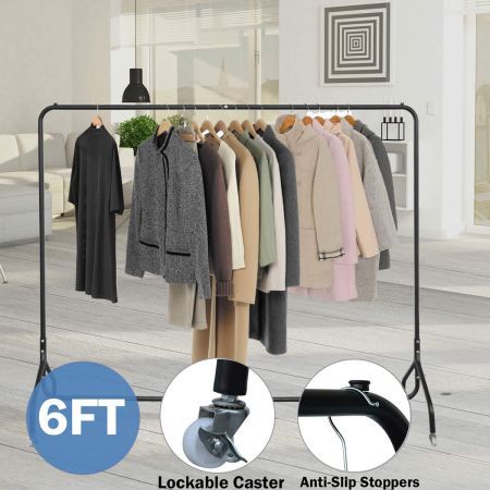 6FT Clothes Rack Garment Hanger Lockable Rolling Metal Rail Dryer Stand ...