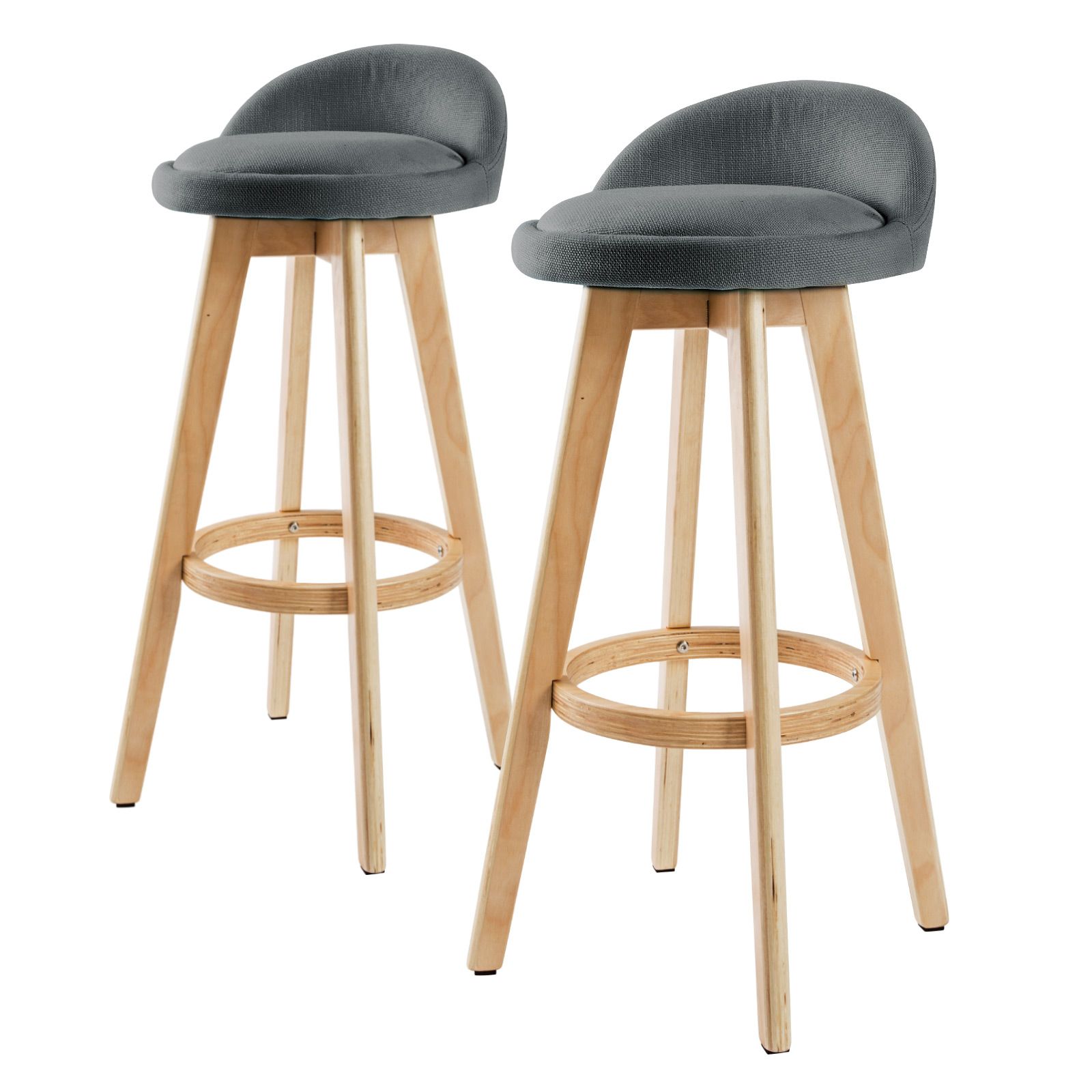 2X Oak Wood Bar Stool Dining Chair Fabric LEILA 72cm GREY