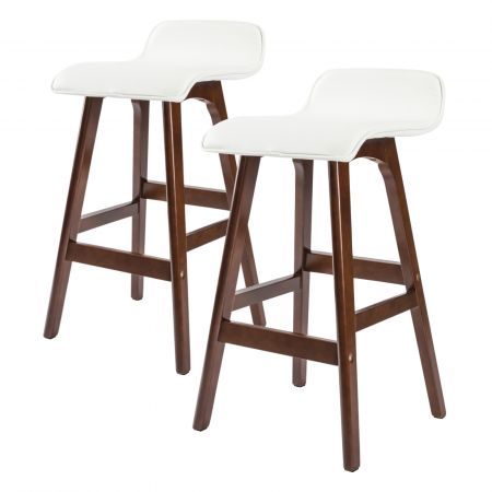 2X Oak Wood Bar Stool Dining Chair Leather SOPHIA 65cm WHITE BROWN