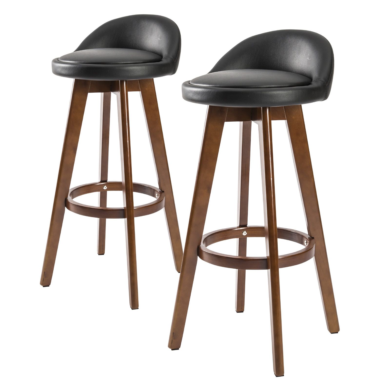 2X Oak Wood Bar Stool Dining Chair Leather LEILA 72cm BLACK BROWN