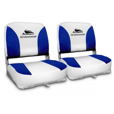 Set of 2 Swivel Folding Boat Seats - White Blue