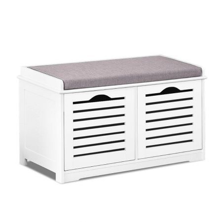 Fabric Shoe Bench with Drawers - White and Grey