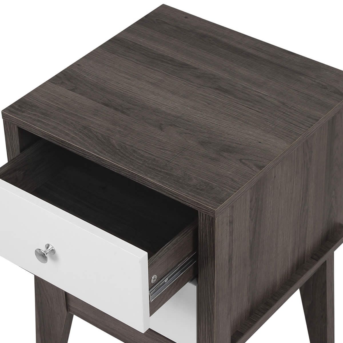Bedside Table with Drawers White and Dark Grey Crazy Sales