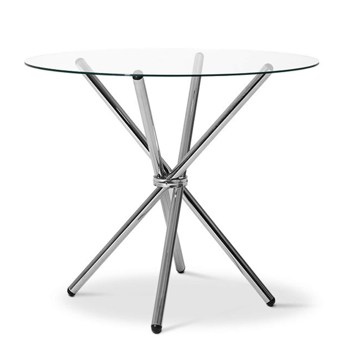 Artiss Round Dining Table 4 Seater 90cm Tempered Glass Clear Chrome Steel Legs Cross Cafe Kitchen Tables