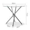 Artiss Round Dining Table 4 Seater 90cm Tempered Glass Clear Chrome Steel Legs Cross Cafe Kitchen Tables