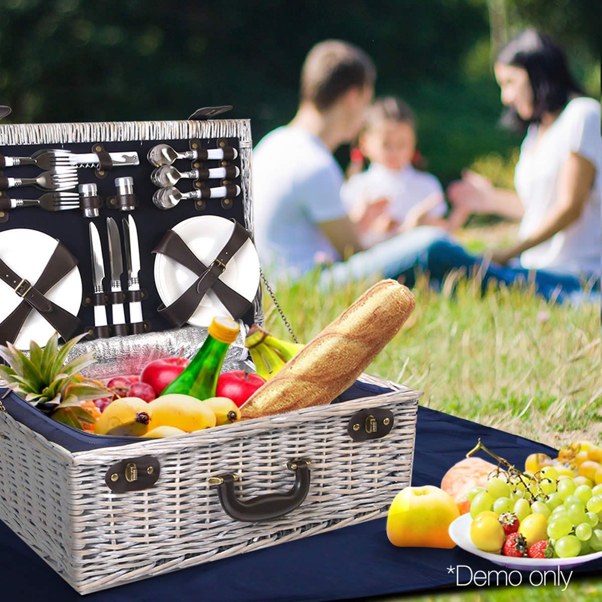 6Person Wicker Picnic Basket Blue Crazy Sales